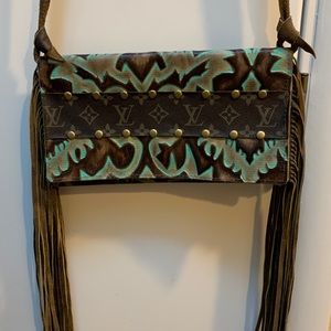 Western leather purse - new without tags - brown and turquoise